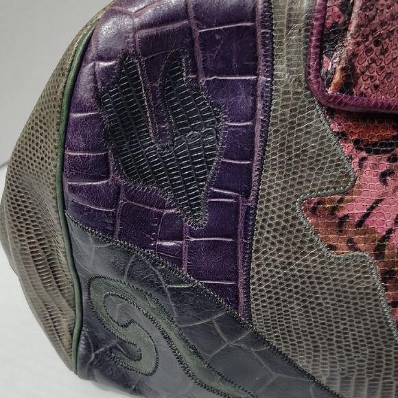 Vintage Sharif Multicolor Leather Satchel in Green, Purple and Burgundy - Picture 4 of 14